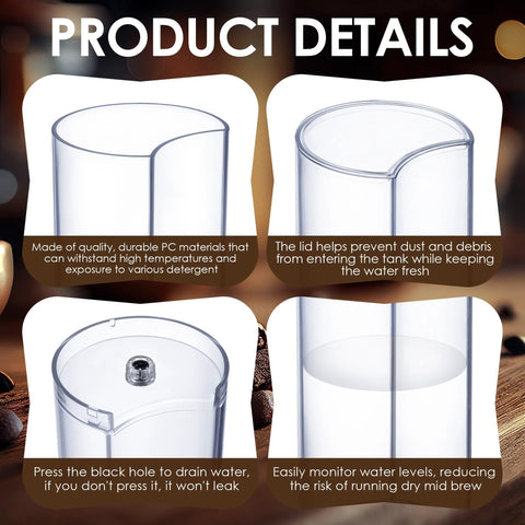 Clear plastic water tank reservoir and lid cover replacement for Nespresso Vertuo Next and Krups XN910 series.