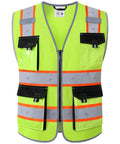 Top Tier High Visibility Reflective Safety Vest Featuring Featherweight Mesh Construction Plus Kickass Fluorescent Panels And Sturdy Reflective Tape To Keep Your Crew Safe On Busy Construction Sites, front view with pockets.