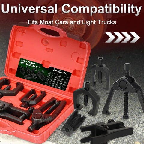 5 Piece Pitman Arm Puller Ball Joint Separator And Tie Rod End Tool Front End Service Kit Splitter Removal Kit For Cars And Light Trucks Includes Pitman Arm Puller Ball Joint Separator And Tie Rod End Tools For Easy Suspension Maintenance., red case with 5 alloy steel front end service tools