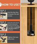 Heavy Duty Drill Bit Extension Set With Three Eighth Inch Hex Shank And Extra Long Forstner Bit Adapter instructions for use with hex key and wood.