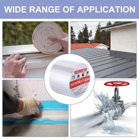 Pro Grade Outdoor Waterproof Butyl Tape 1.5mm Thick Seam Tape, 16.4ft long by 3.9in wide, used on gutters and pipes