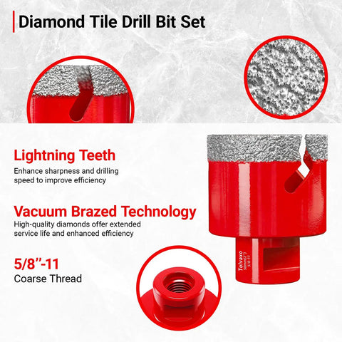 Close-up of Diamond Hole Saw Kit with vacuum brazed technology and coarse thread details for efficient drilling