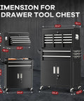 Rolling Tool Chest With Wheels 8 Drawer Metal Tool Cart And Portable Work Bench 2 in 1 Detachable Design With Drawer And Hooks For Garage Workshop Warehouse And Home Shop Heavy Duty Black dimensions shown