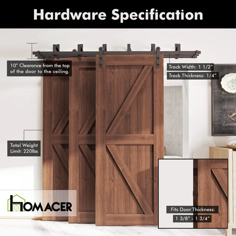 Black Rustic Triple Track Bypass Sliding Barn Door Hardware Kit For Doors 1.375 To 1.75 Inches Thick Three 6.6ft installed