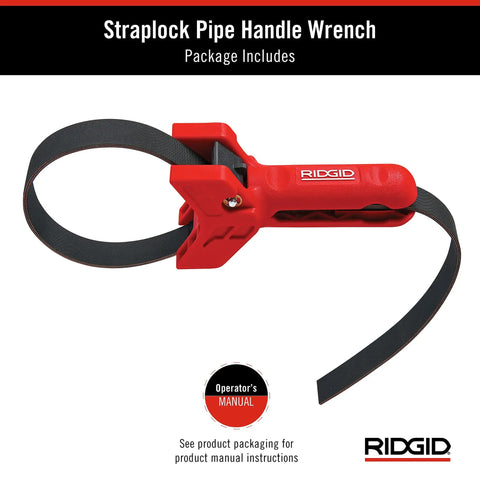 Straplock 7 Inch Strap Wrench Pipe Handle with locking design, high visibility red finish, designed for plastic pipes, shown in package.