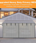 Hands Free Magnetic Garage Door Screen In Privacy Silver, 9 By 7 Feet, installed on white garage, showcasing mesh material