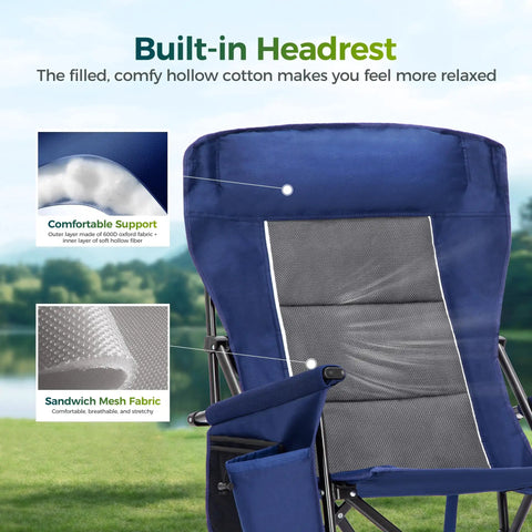 Oversized Folding Camping Chair With High Back Support Heavy Duty Lawn Chair For Adults Supports Up To 500 Lbs Portable Camp Chair With Cup Holders And Large Side Pocket For Outdoor Use featuring built-in headrest and mesh fabric