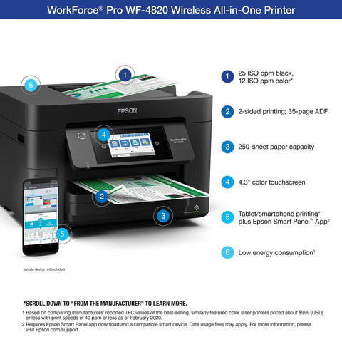 Heavy Duty Wireless Color Inkjet All In One Printer Featuring Precision Core Heat Free Technology And Durabrite Ultra Pigment Ink For Blazing Fast High Volume Home Office Printing That Really Slaps, showing touchscreen and paper tray.