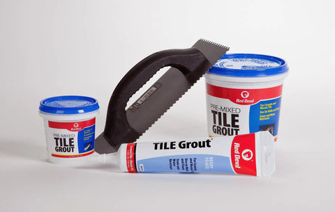 Pre Mixed Tile Grout For Walls And Floors, Professional Grade With Superior Adhesion, Half Pint, White, Made In USA, containers and tool