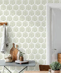 Easy Peel And Stick Green Leaf Wallpaper For Walls Boho Floral Decal Removable Vinyl Wall Covering With Zero Residue Backing on a wall.