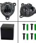 Keep Your Cold Ones Rolling Smooth With This Heavy Duty Cast Iron Vintage Beer Bottle Opener Wall Mount Featuring Sculpted Grizzly Bear Head And Gripping Teeth Lever For Man Cave Bar Setup, showing black bear head opener.