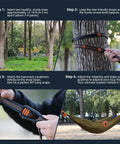 Ultralight Camping Hammock With Integrated Mosquito Net And Tree Straps Quick Setup Backpacking Hammock with setup steps in forest