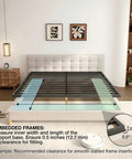 Heavy Duty Queen Size Box Spring With Low Profile Metal Frame And Thickened Steel Support Pillars For Wobble Free Mattress Foundation showing slats and measurement clearance.