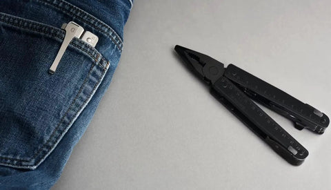 Rugged Pocket Clip For Multitools And Swiss Knives Belt Clip Attachment Upgrade For Everyday Carry Secure Pocket Carry Easy On And Off Black Finish Durable EDC Accessory on jeans