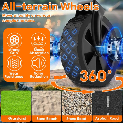 All-terrain wheels of the Foldable Utility Wagon Cart With Wheels, Heavy Duty Hauler Capable Of 360 Lbs showcasing grip and shock absorption.