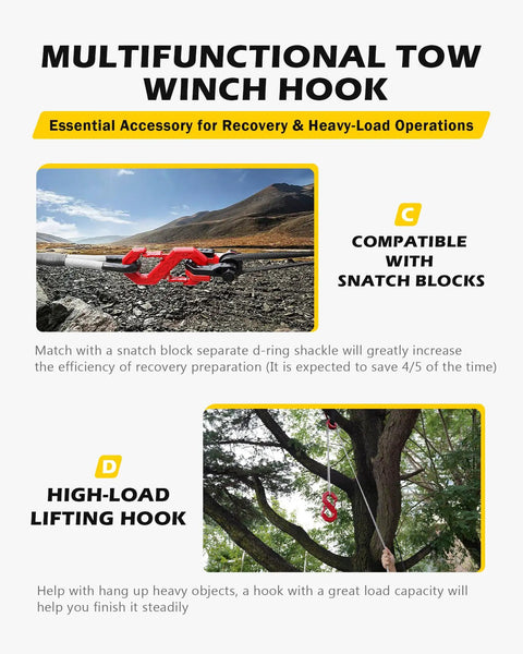 Fast Connect Easy Release Tow Hook And Winch Shackle, 33,000 Lbs Heavy Duty G80 Forged Steel S Shaped Recovery Hook used with snatch blocks