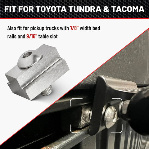 Toyota Tundra Tacoma Bed Rail Cleat T Slot Nut With Three Eighths Inch Thread Stainless Steel Tie Down Kit, close-up view.