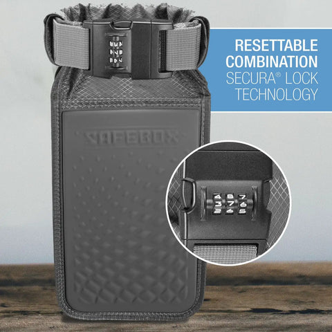 Safebox Portable Safe With 3 Digit Resettable Combination Lock, Slash Resistant Material, Close-up of Secure Lock