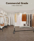 Heavy Duty Rolling Garment Rack With 500LBS Capacity Adjustable Chrome Clothes Rack On Wheels in a retail boutique setting