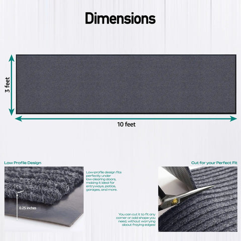 Extra Large Heavy Duty Commercial Entrance Rug Top Notch Walk Off Mat Built Tough For Heavy Foot Traffic Water Resistant Boot Scraper Gray Floor Mat dimensions 10 feet by 3 feet.
