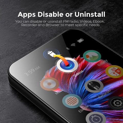 Close-up of 72GB WiFi MP3 Player With Bluetooth 4.0 Inch Full Touch Screen MP4 Player showing app icons on display