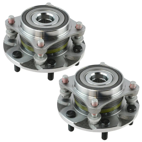 Heavy Duty Front Wheel Bearing And Hub Assembly Pair For Driver And Passenger Axles, view showcasing two pre-assembled units.