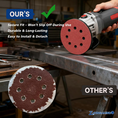 Close-up of 5-inch sanding disc on orbital sander, part of 200 Pcs 5 Inch Sanding Discs Hook and Loop Orbital Sander Pads Set.