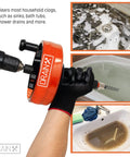 25-Foot Steel Drum Auger Plumbing Snake With Drill Attachment in action unclogging shower and sink drains with accessories