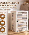 2 Pack Large Capacity Cotton Linen Storage Bags For Sweaters And Bulky Knits Breathable Garment Organizers on shelves with sweaters folded.