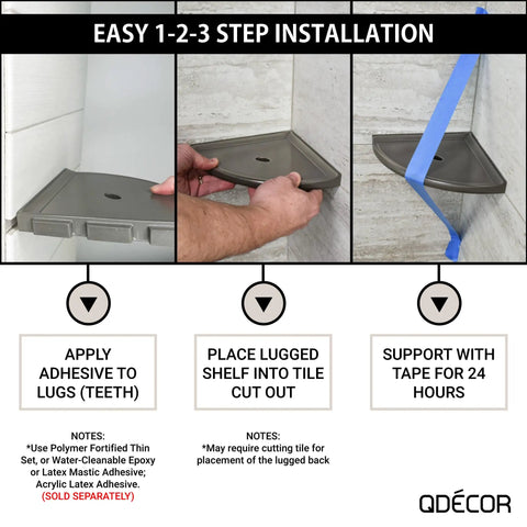 10 Inch Corner Shower Shelf With Lugged Mount For Quick Install In New Construction Built For Tiled Walls Shower Organizer Corner Caddy Soap Dish Bathroom Storage In Graphite Black installation steps.