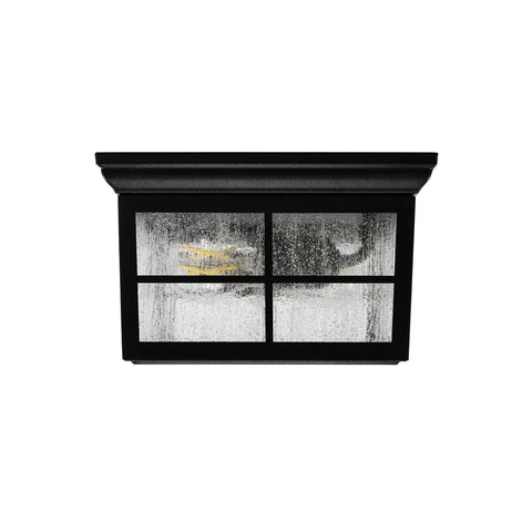 French Pane Square 2 Light Farmhouse Ceiling Mount Light For Indoor Or Outdoor Use Damp Rated Open Bottom With Seedy Glass Black