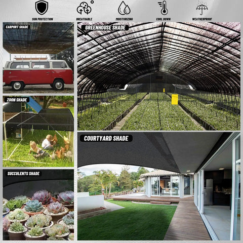 55 Percent Shade Cloth Mesh Tarp With Grommets For Plant Cover 6.5X16.5Ft installed on carport, greenhouse, zoom, succulents, courtyard shade