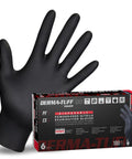 Heavy Duty Six Mil Nitrile Disposable Gloves XL Size One Hundred Count Box with textured grip and beaded cuff.