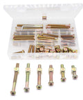 Open case displaying M8 Furniture Hardware Set with hex key drive socket cap screws and barrel nuts, 60 bolts and 60 nuts, varying lengths.
