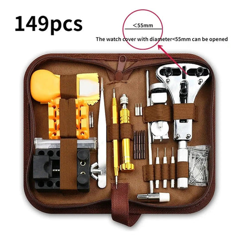 Pro Grade Watch Repair Tool Kit 149Pcs With Link Pin Remover Shell Opener Spring Bar Tools in brown case