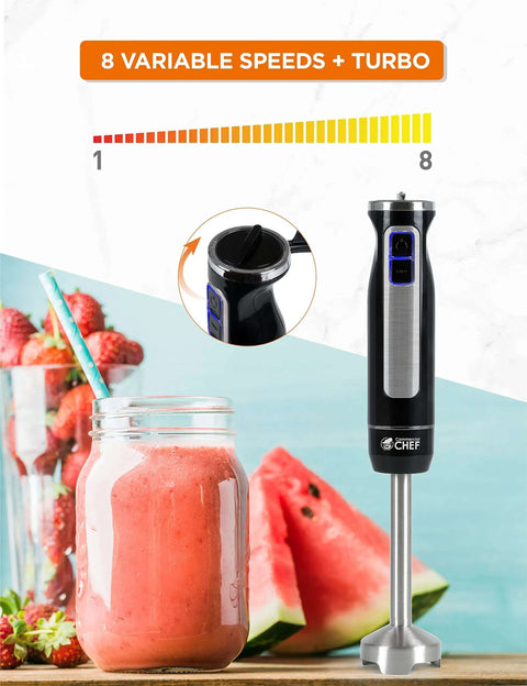 Dope Performance 500 Watt Immersion Hand Blender With Detachable Stainless Steel Shaft For Creamy Soups Velvety Smoothies And Silky Dips Lightweight Corded Kitchen Gadget Built Legit featuring 8 variable speeds next to smoothie.