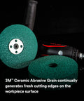 Ceramic Abrasive Fiber Disc 7 In X 7/8 In 60 Grit Resin Bond For Metal Grinding And Welds close-up on a grinder