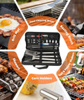 32 Piece Heavy Duty Stainless Steel BBQ Grill Tool Set With Case Including Spatula, Tongs, Fork, Knife, Grill Tools Display
