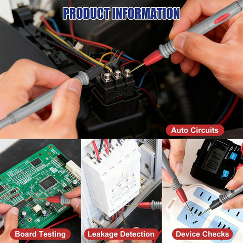 Pro Multimeter Test Leads Set with Ultra Sharp Gold Plated Probes testing auto circuits and devices, 40.5 inch silicone leads.