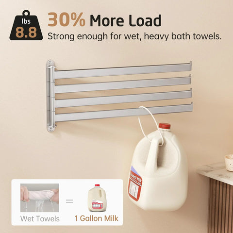 Swivel Towel Rack For Bathroom Nineteen Point Five Inch Swing Out Four Arm Wall Mounted Towel Bar In Brushed 18 8 Stainless Steel