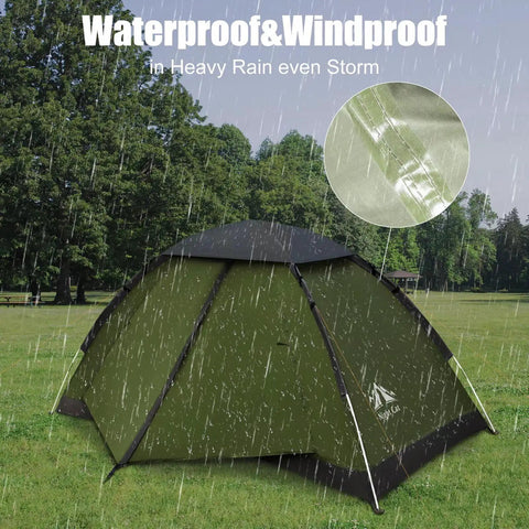 Ultralight 1-2 Person Backpacking Tent Waterproof Easy Setup Single Layer 2.2m x 1.2m in rain with fiberglass poles outdoors