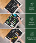 Premium Must Have Bamboo Kitchen Drawer Organizer With 9 Grooved Slots For Silverware And Utensils in use