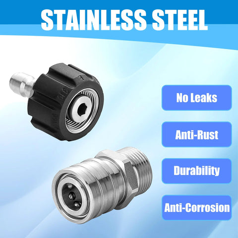 Stainless steel RIDGE WASHER pressure washer adapter set, gun-to-wand, M22 to 1/4" quick-connect, 4 pcs