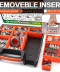 Pro Grade Heavy Duty Hose Clamps Kit With 185 Piece Set in orange storage box with compartments and handle