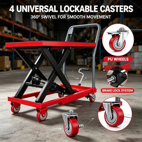 Manual Hydraulic Scissor Lift Table Cart Providing 330 Lb Capacity Plus 28.5 Inch Max Rise Smooth Heavy Duty Workhorse Built Tough To Handle Any Garage Job Without Breaking A Sweat