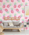 Bold Pink Pineapple Peel And Stick Wallpaper With Watercolor Pineapple Pattern Easy Install Self Adhesive Removable Wall Covering