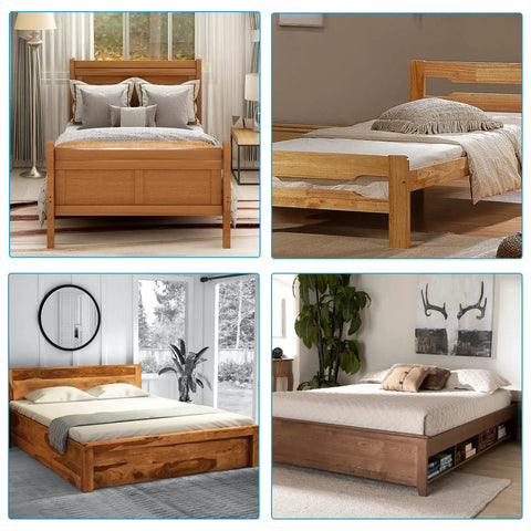 Tough As Nails Double Hook Slot Bed Frame Brackets With Headboard Support Plates enhancing four wooden bed frames in various styles.