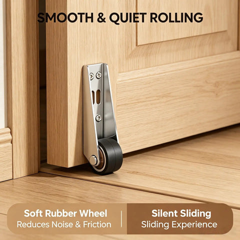 Heavy Duty Sliding Door Roller Wheels Roll Like Butter For Smooth And Whisper Quiet Operation Premium Rubber vertical track wheel mounted on wooden door.