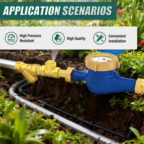 Brass Y Shaped 3/4 Inch Female Strainer Valve For Fuel Air Liquid Oil Gas Lines installed in a garden setup showing use