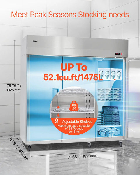 Built Different For Heavy Duty Operations This 52 Cubic Foot Upright Freezer features three stainless doors and nine adjustable shelves.